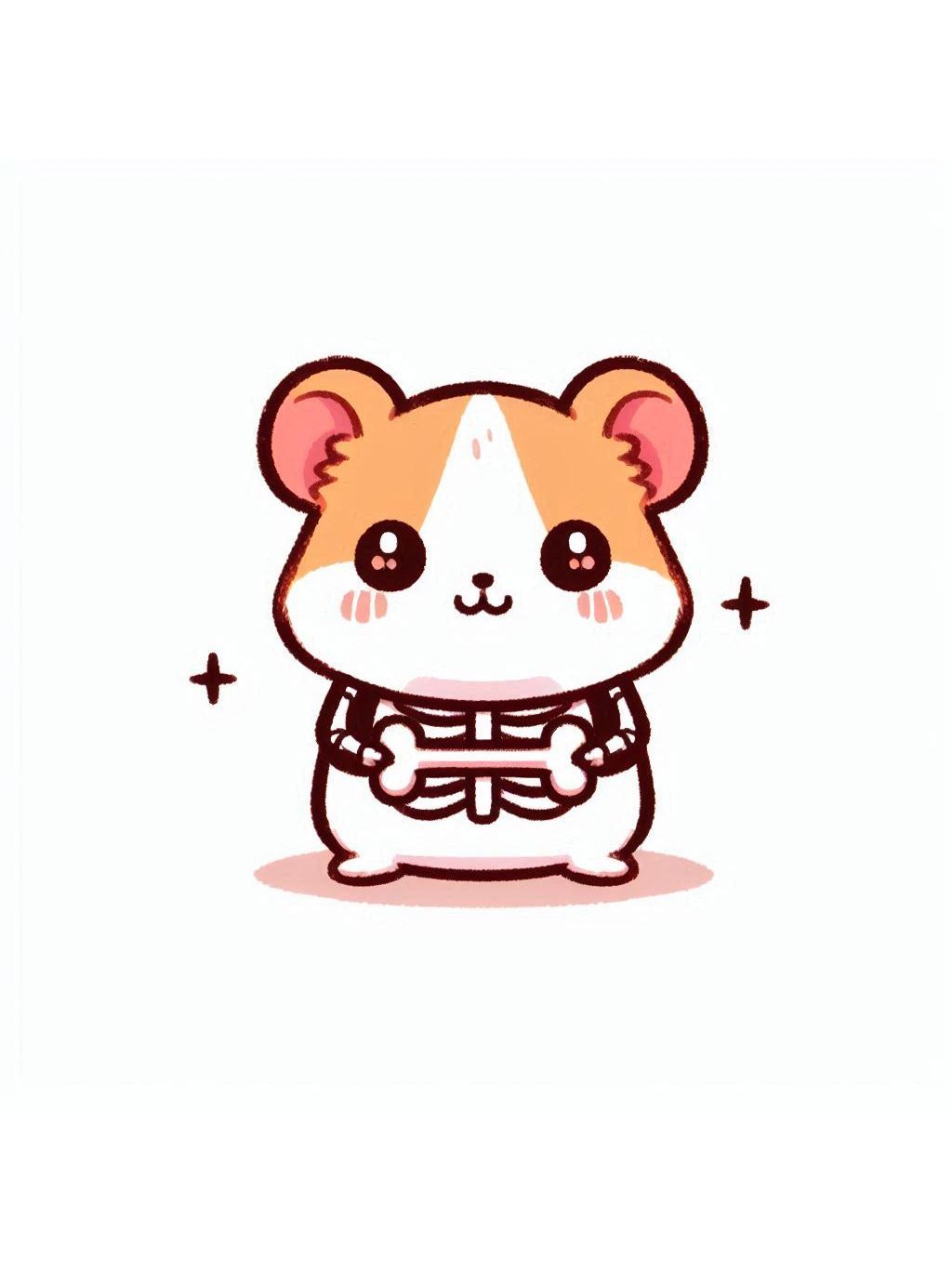 halloween cute animals drawings, a charmingly spooky skeletal hamster holding a tiny bone.